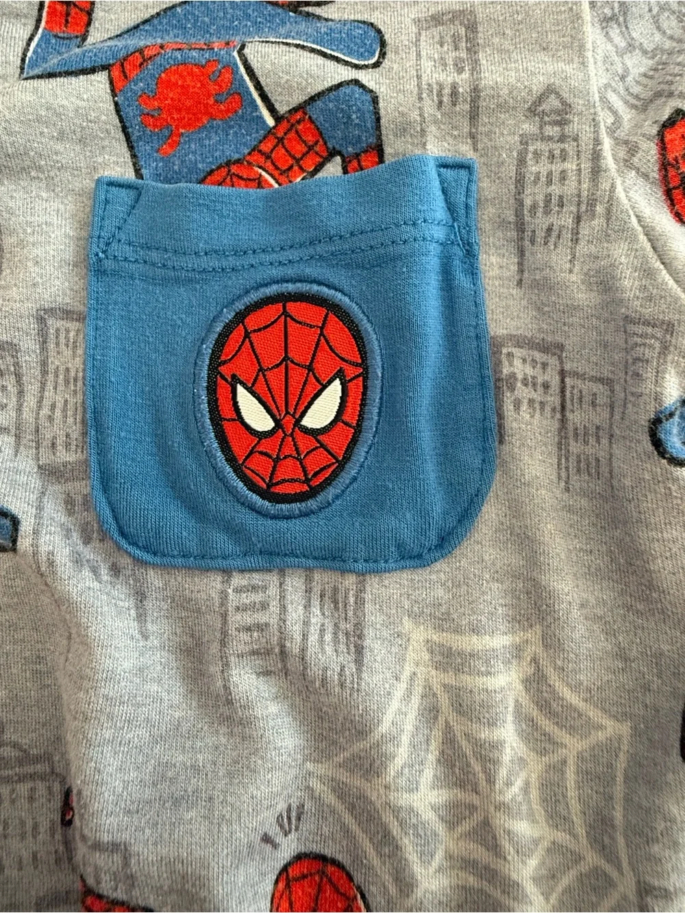 Little Sleepies Gray Spider-Man Short Sleeve One-Piece Romper with Blue Pocket